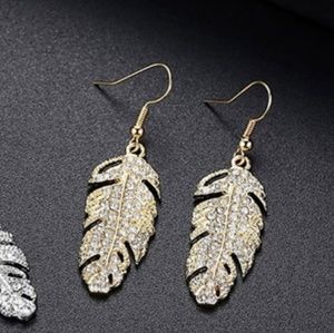 SOLD 18K Gold Plated Swarovsky Feather Earrings